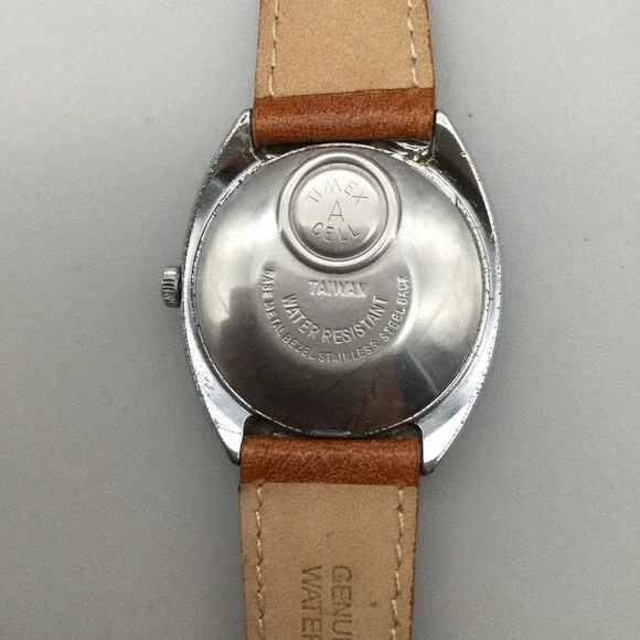Vintage Timex Electric Watch Men 37mm Silver Tone A Cell Leather New Battery